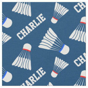 Badminton shuttlecock blue name pattern fabric