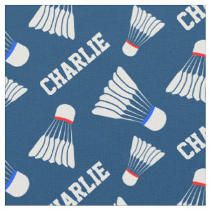 Badminton shuttlecock blue name pattern fabric