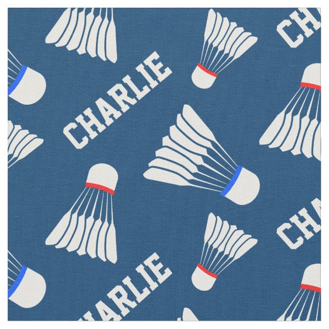 Badminton shuttlecock blue name pattern fabric (Close Up)