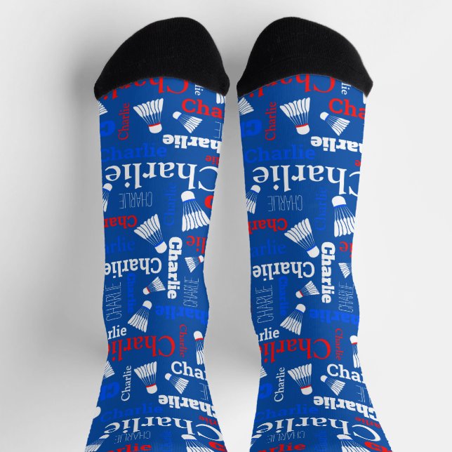 Badminton shuttles white blue red name socks (Top)