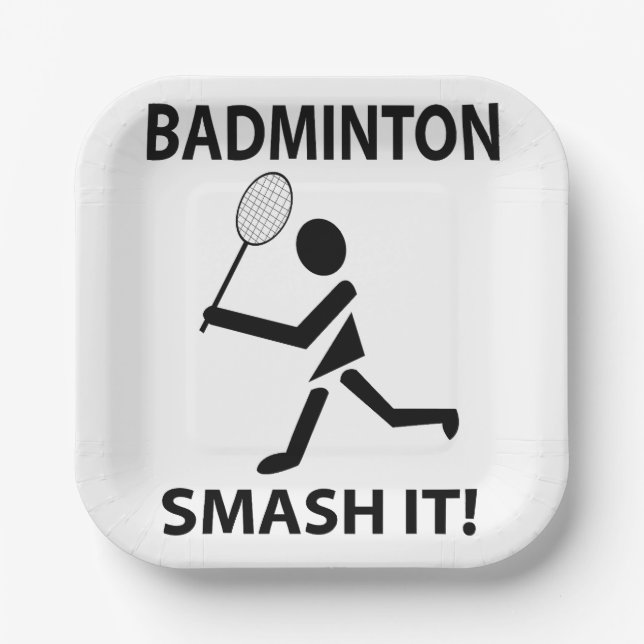 Badminton Smash It Sports Player Badminton Party Paper Plates (Front)