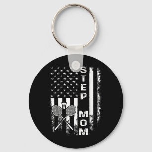 Badminton Step Mom American Flag Vintage Christmas Keychain