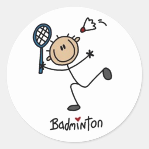 Badminton Stick Figure Classic Round Sticker