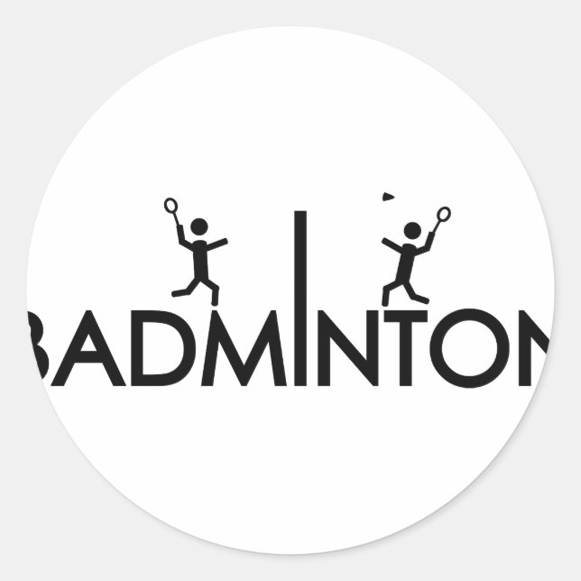 badminton text icon classic round sticker (Front)