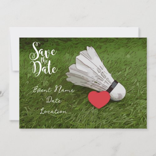 Badminton with love red heart save the date invitation