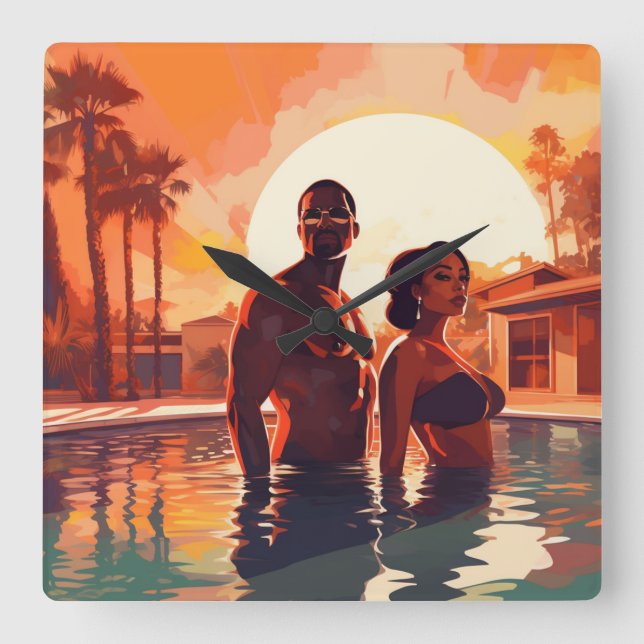 BAE-CATION #2  SQUARE WALL CLOCK (Front)