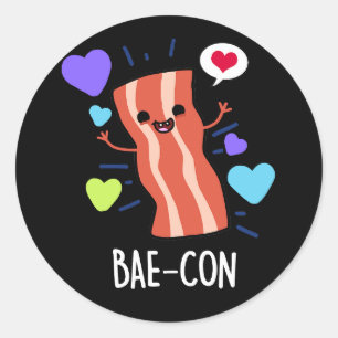 Bae-con Funny Bacon Pun Dark BG Classic Round Sticker