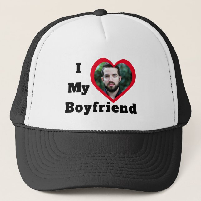 Bae Personalized Custom Photo I Love My Boyfriend Trucker Hat (Front)