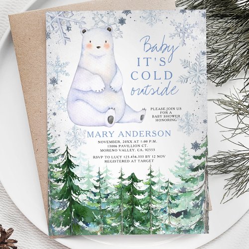 Baer Winter Snowflakes Forest Animal Baby Shower Invitation