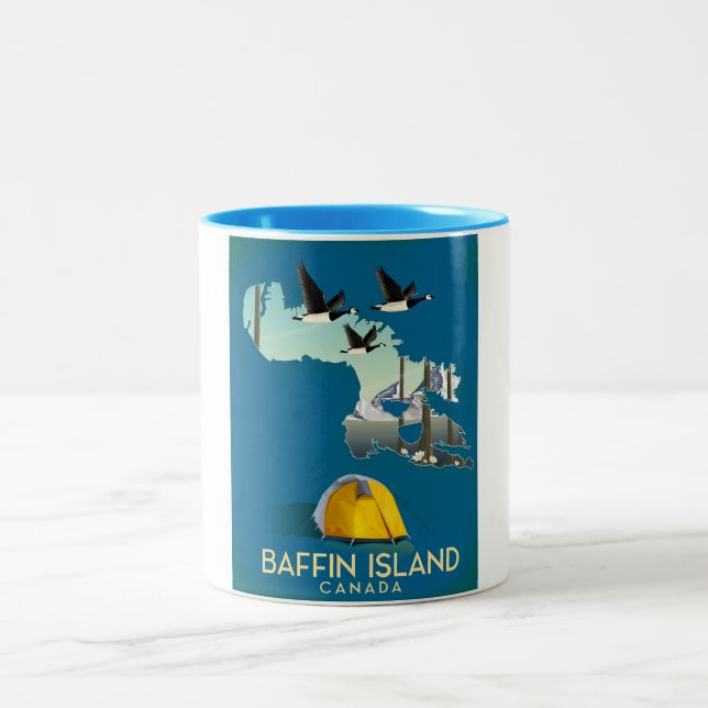Baffin island map Canada travel poster Two-Tone Coffee Mug (Center)