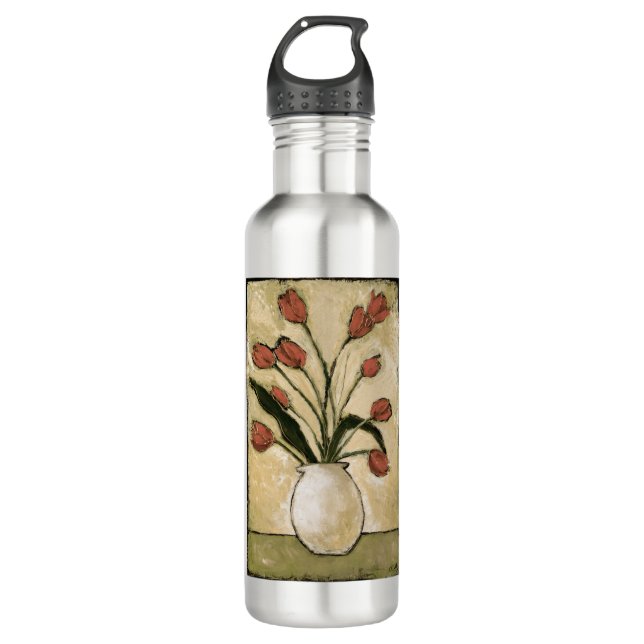 BAG10-V2 Tulips in Red.tif Stainless Steel Water Bottle (Front)