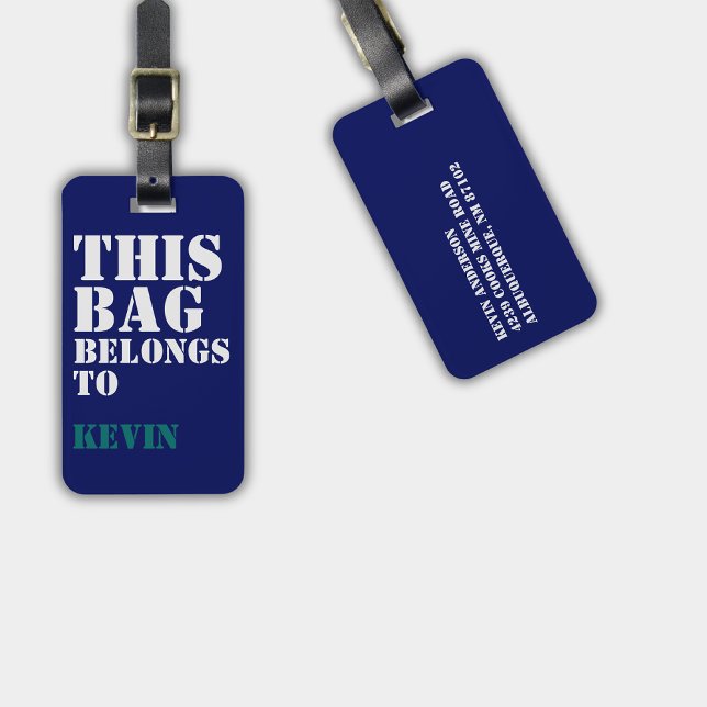 Bag Attention Name Address Personalized Blue Luggage Tag (Creator Uploaded)