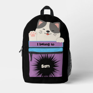 Bag Buddy Cute Gray & White Waving Kitty Backpack
