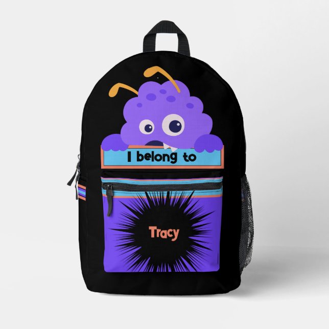 Bag Buddy Fun Purple Monster Personalized Backpack (Front)