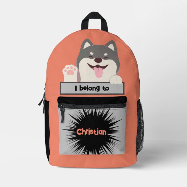 Bag Buddy Husky Puppy Dog Personalized Backpack (Front)