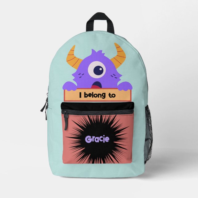 Bag Buddy Purple Monster Personalized Backpack (Front)