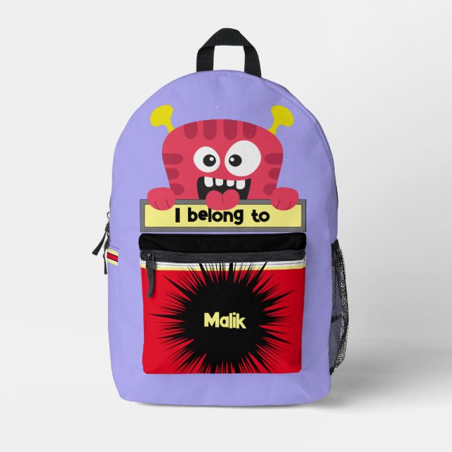 Bag Buddy Red Monster Personalized Backpack (Front)