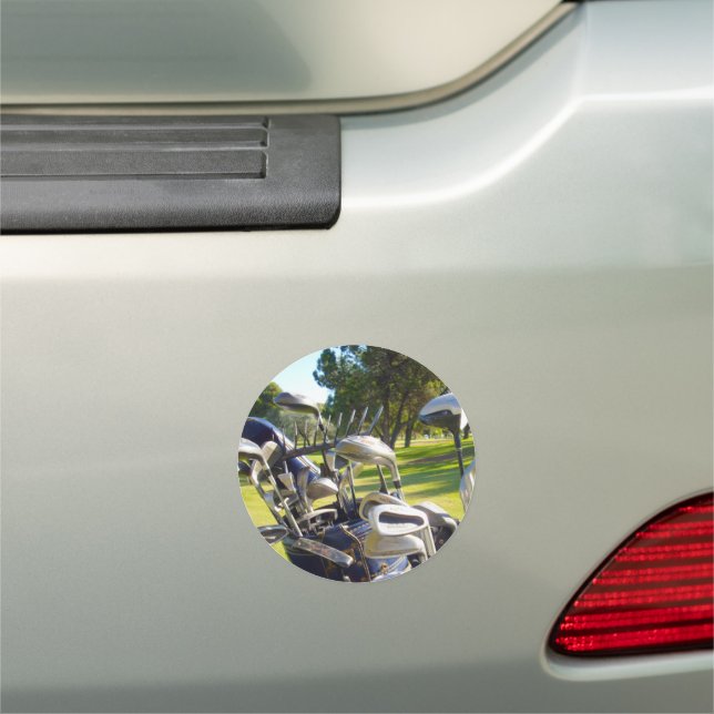 Bag Full Of Golf Clubs, Round Car Magnet (In Situ)