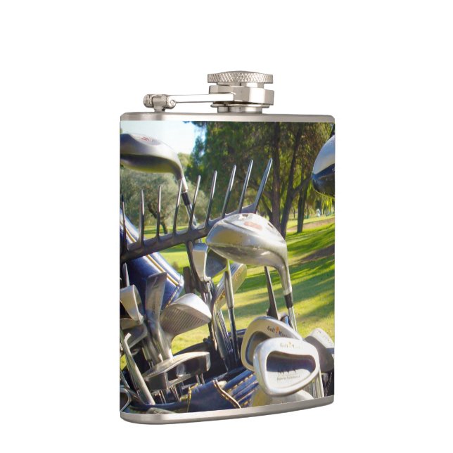 Bag Full Of Golf Clubs, Vinyl Wrapped Hip Flask (Right)
