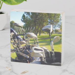 Bag Full Of Golf Clubs, Wood Photo Display Wooden Box Sign