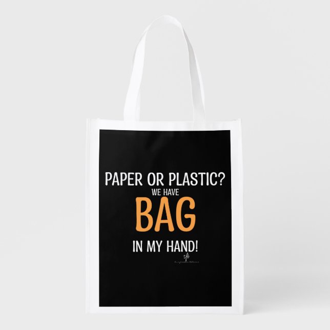 Bag In Hand Neon Orange Pers. Reusable Groc. Bags (Front)