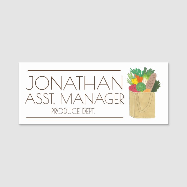 Bag of Groceries Produce Grocery Store Market Name Tag (Front)