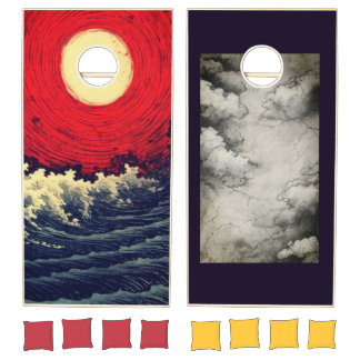 BAG TOSS CORNHOLE GAME JAPANESE WAVE AND CLOUDS