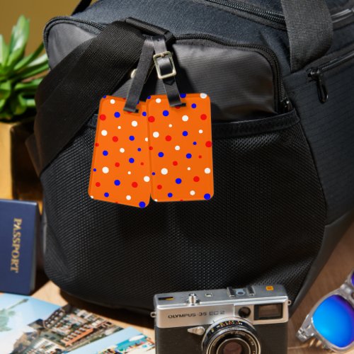 Bagagelabel Oranje met Rood_Wit_Blauwe Confetti Luggage Tag