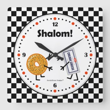 Bagel And Cream Cheese - Shalom - Friendly Foods Square Wall Clock by SmokyKitten at Zazzle