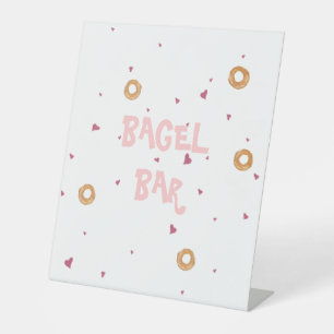 "BAGEL BAR"   Cute White Hearts & Bagels Pedestal Sign