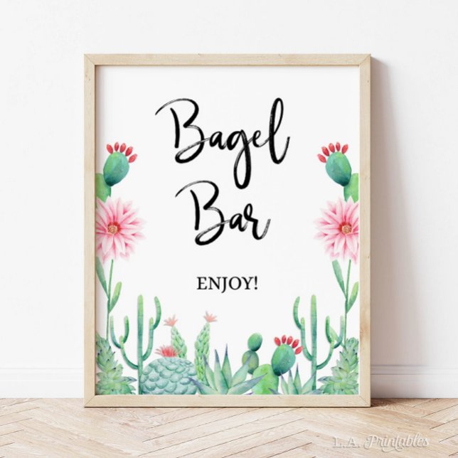 Bagel Bar Shower Sign Cactus Fiesta Party (Bagel Bar Party Sign, Cactus Fiesta Shower Sign)
