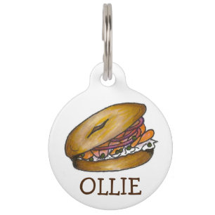 Bagel Capers Cream Cheese Lox NYC Breakfast Food Pet Name Tag