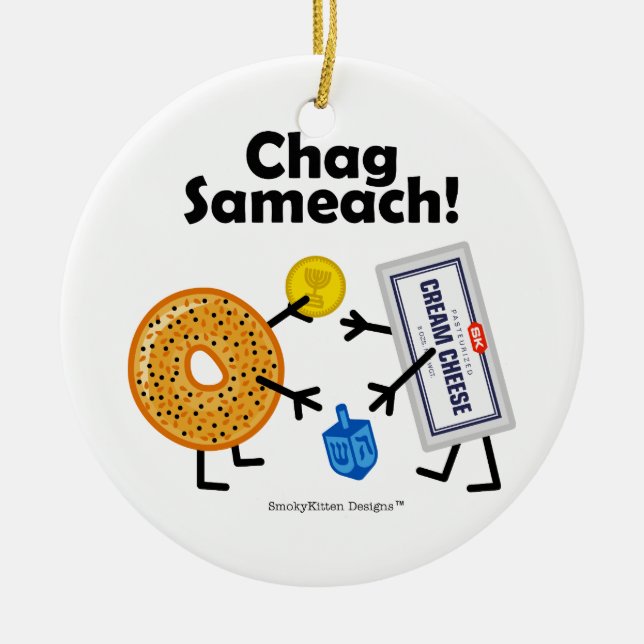 Bagel & Cream Cheese - Chag Sameach! Ceramic Ornament (Front)