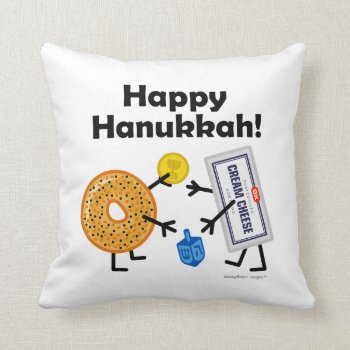 Bagel & Cream Cheese - Happy Hanukkah! Throw Pillow by SmokyKitten at Zazzle