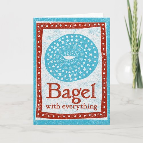 Bagel Greeting Card _ Fun Blue Red Food Card