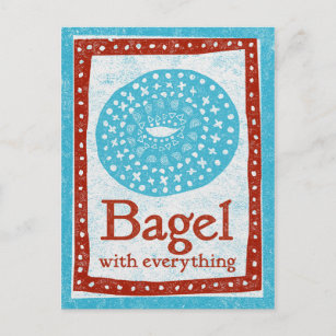 Bagel Postcard - Fun Blue Red Food Postcard