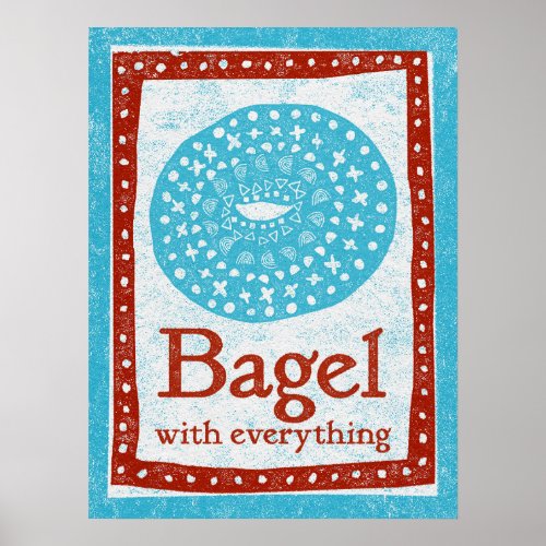 Bagel Poster _ Fun Blue Red Food Art Print