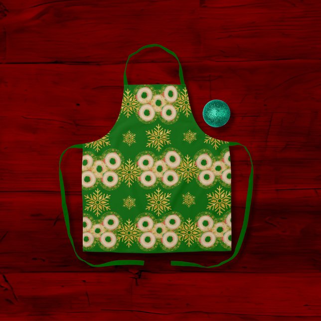 Bagel-rings and pretty snowflakes green apron (Creator Uploaded)