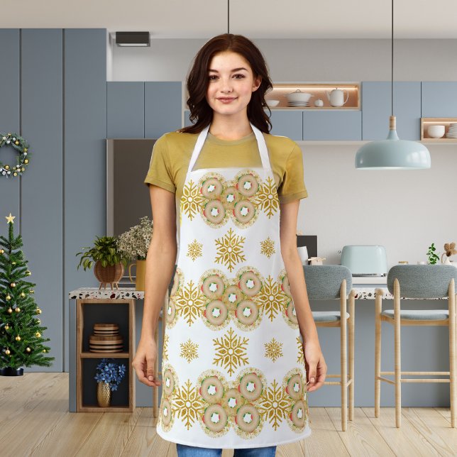 Bagel-rings and pretty snowflakes white apron (Creator Uploaded)