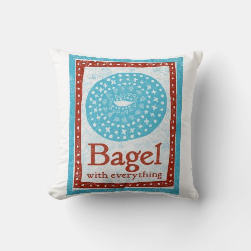 Bagel Throw Pillow _ Fun Blue Red Food Decor