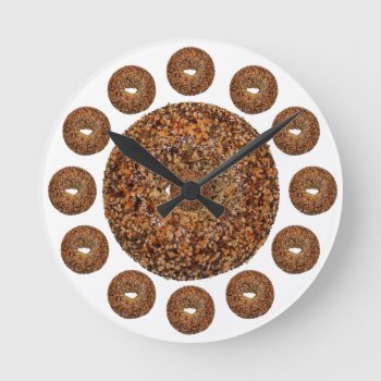 Bagel Time Everything Bagel Round Clock by BostonRookie at Zazzle