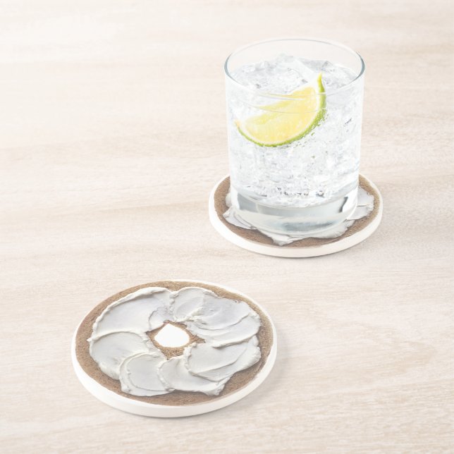Bagel with Cream Cheese Sandstone Coaster (Side)