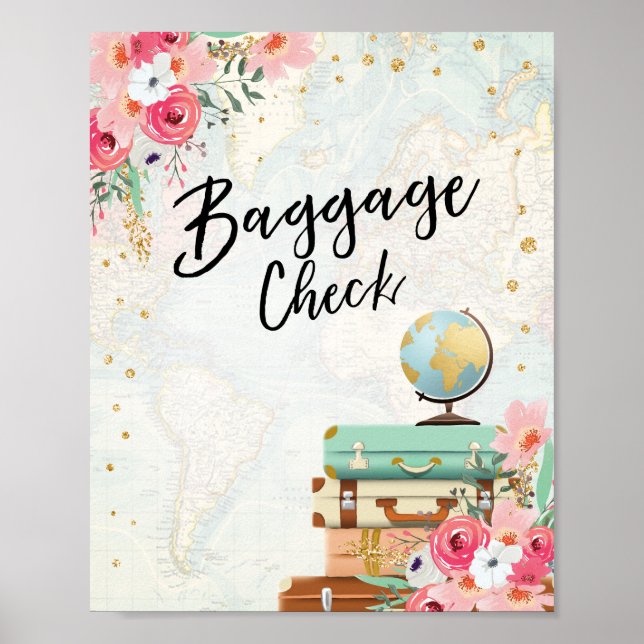Baggage Check Sign Travel shower Miss to Mrs Favor (Front)