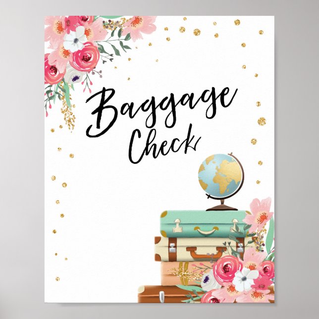 Baggage Check Sign Travel shower Miss to Mrs Favor (Front)
