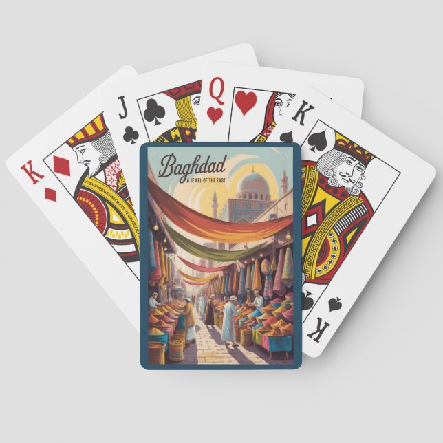Baghdad Iraq Illustration Travel Art Vintage Poker Cards (Back)