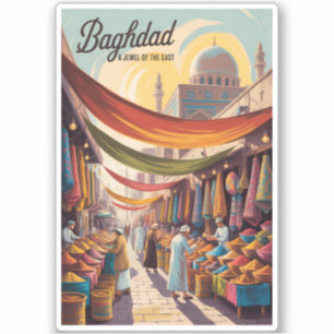 Baghdad Iraq Illustration Travel Art Vintage Sticker