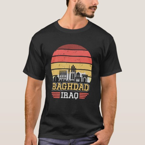Baghdad Iraq Retro Vintage Sunset Skyline Baghdad T_Shirt