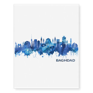Baghdad Iraq Skyline Blue Temporary Tattoos