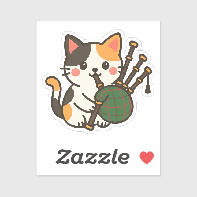 Bagpipe Calico Cat Fun Design Sticker (Sheet)