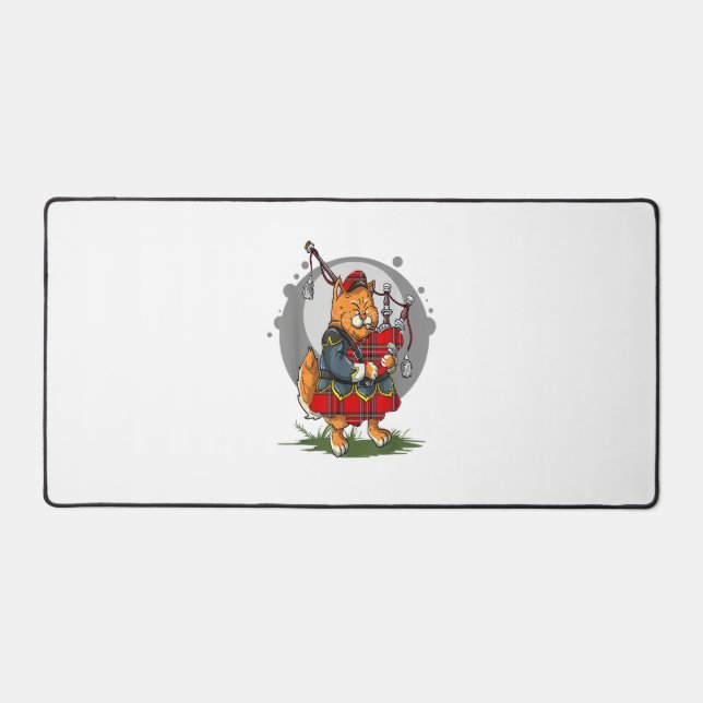 Bagpipe Cat Playing Bagpipes Scottish Music Kitten Desk Mat (Front)
